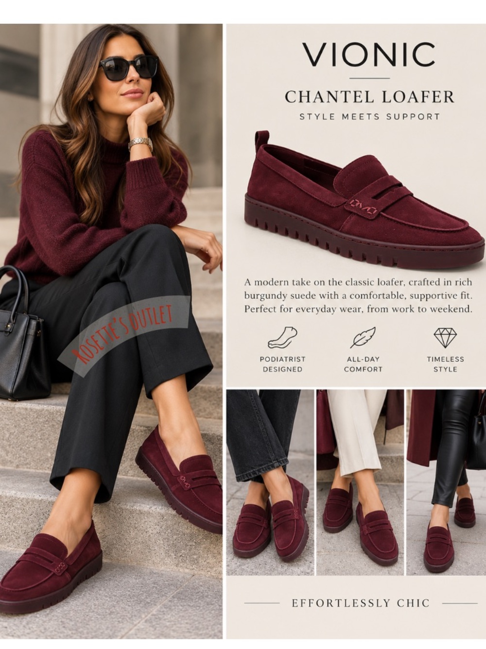Vionic Chantel Loafer — Burgundy Suede Women’s Loafers